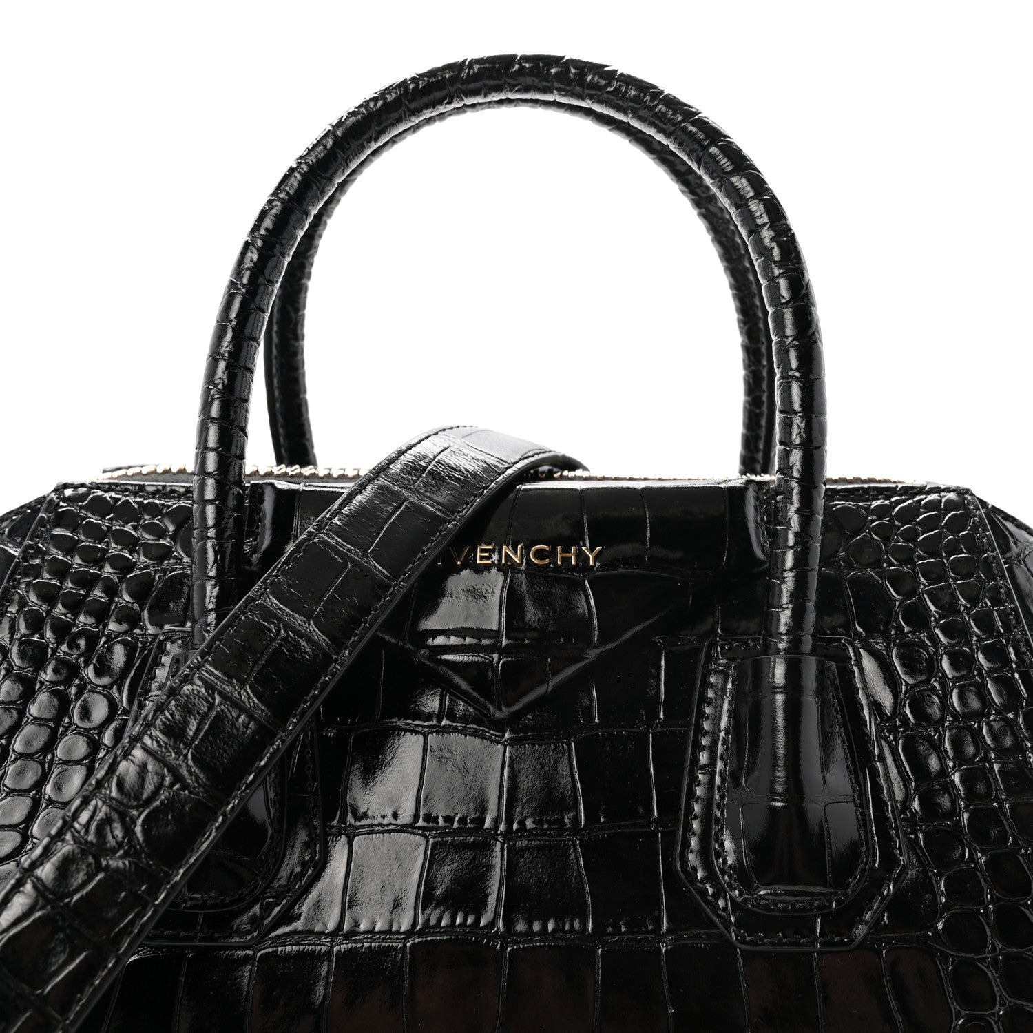 Givenchy Calfskin Crocodile Embossed Small Antigona Black 8 of 10