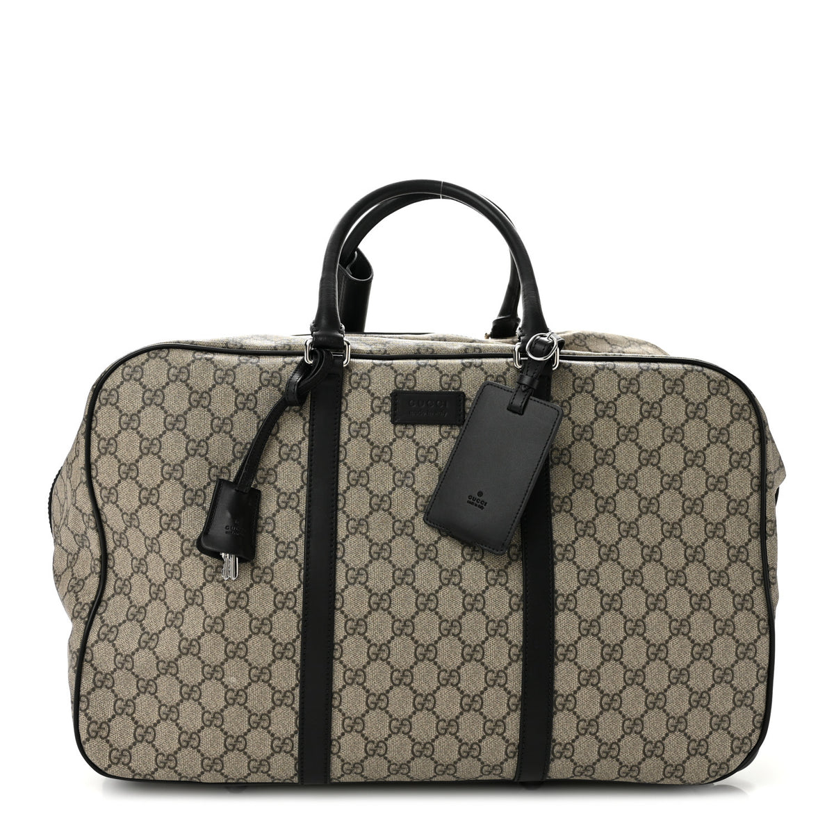 GG Supreme Monogram Selleria Calfskin Carry On Duffle With Wheels Beige Ebony Black