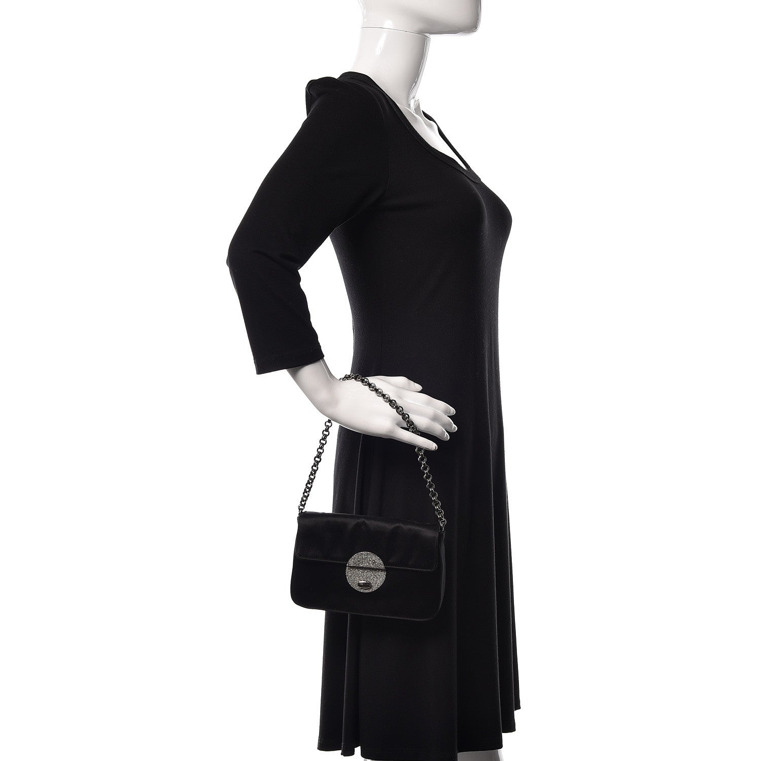 Prada Satin Crystal Clutch Black 2 of 12