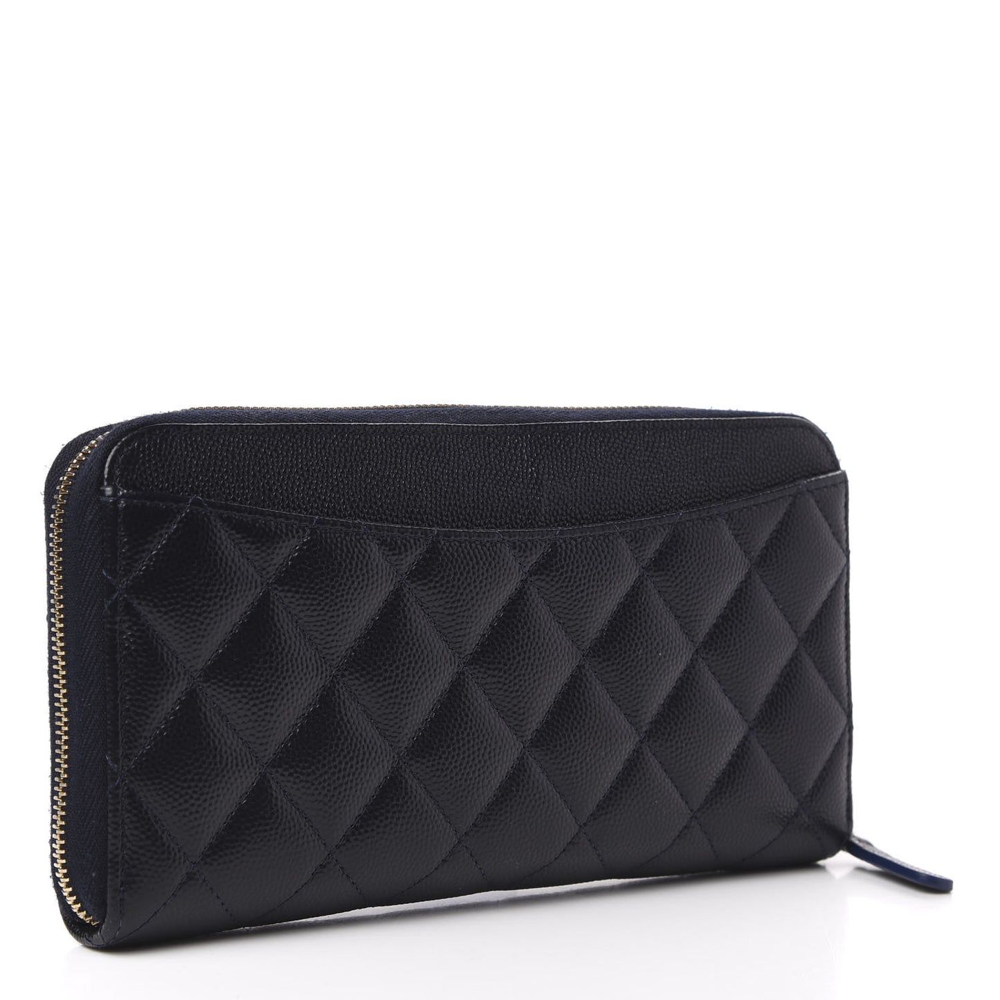 Caviar Quilted Large Gusset Zip Around Wallet Navy