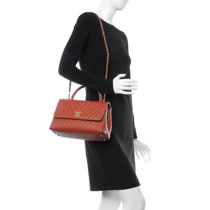 Chanel Caviar Chevron Quilted Small Coco Handle Flap Dark Orange 2 of 8