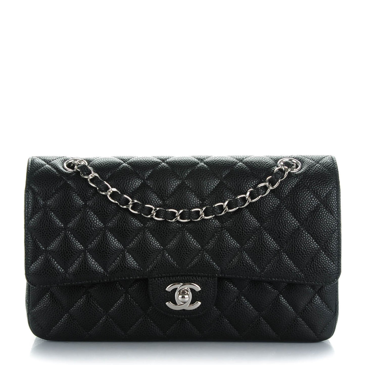 Caviar Quilted Medium Double Flap Black