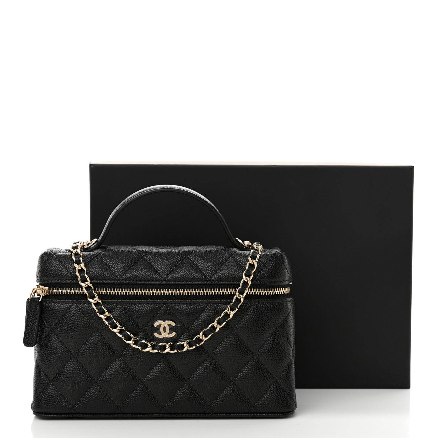 Caviar Quilted Top Handle Slim Vanity With Chain Black
