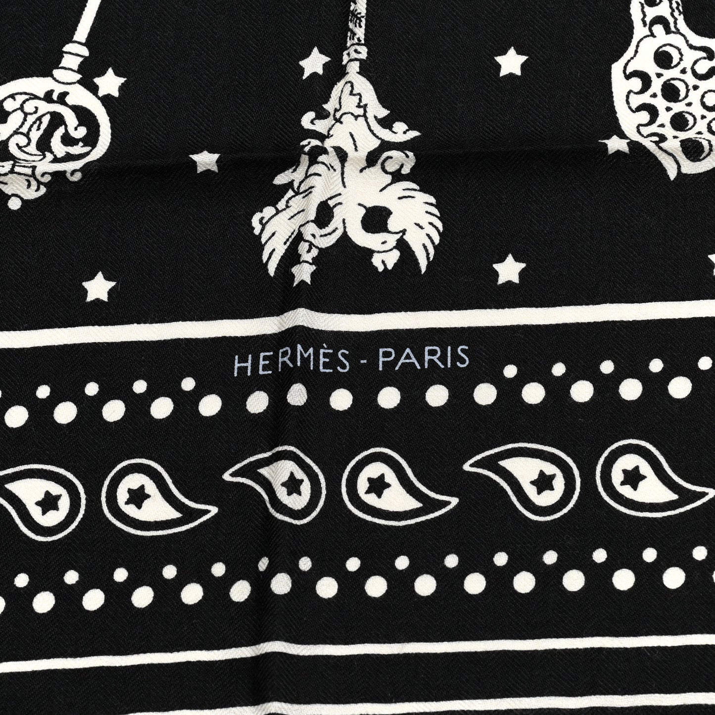 Cashmere Silk Les Cles Bandana Shawl 140 Black White