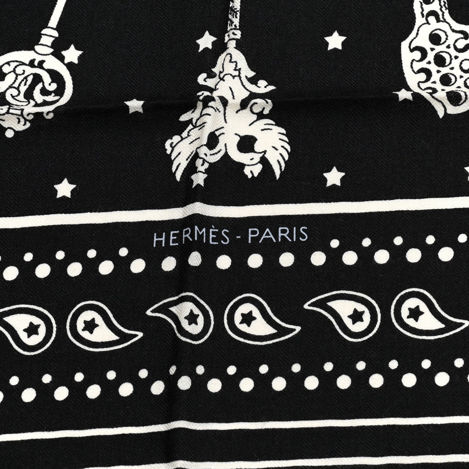 Hermes Cashmere Silk Les Cles Bandana Shawl 140 Black White 3 of 6