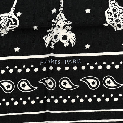 Hermes Cashmere Silk Les Cles Bandana Shawl 140 Black White 3 of 6