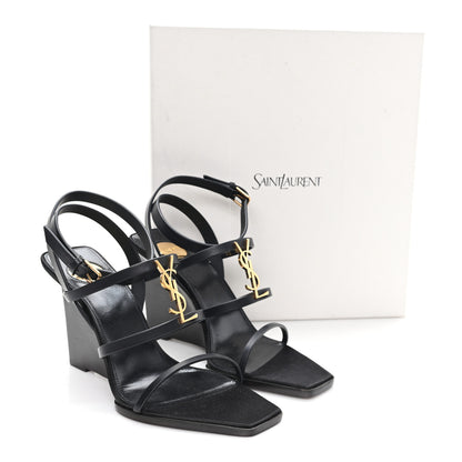 Saint Laurent Calfskin Cassandra 105 Wedges 37 Black 10 of 10