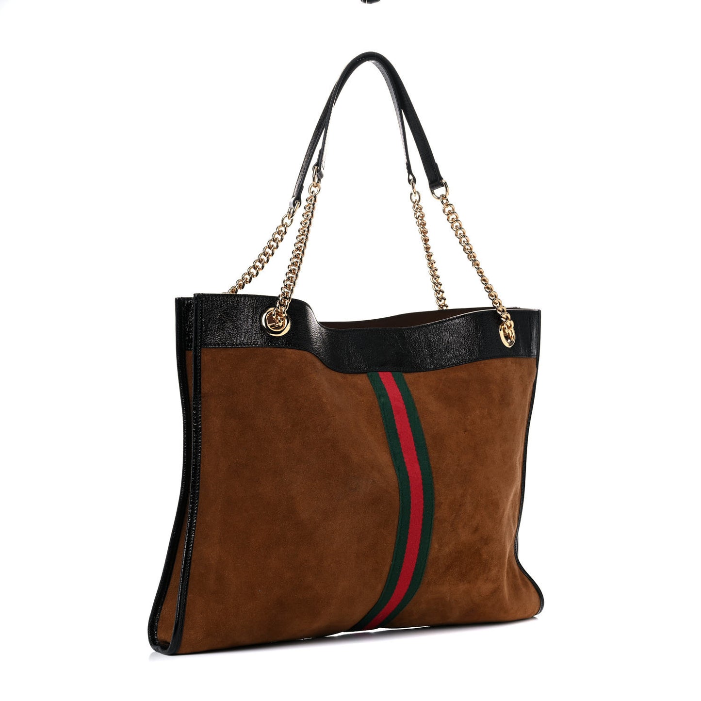 Suede Patent Large Rajah Chain Tote Nocciola Black