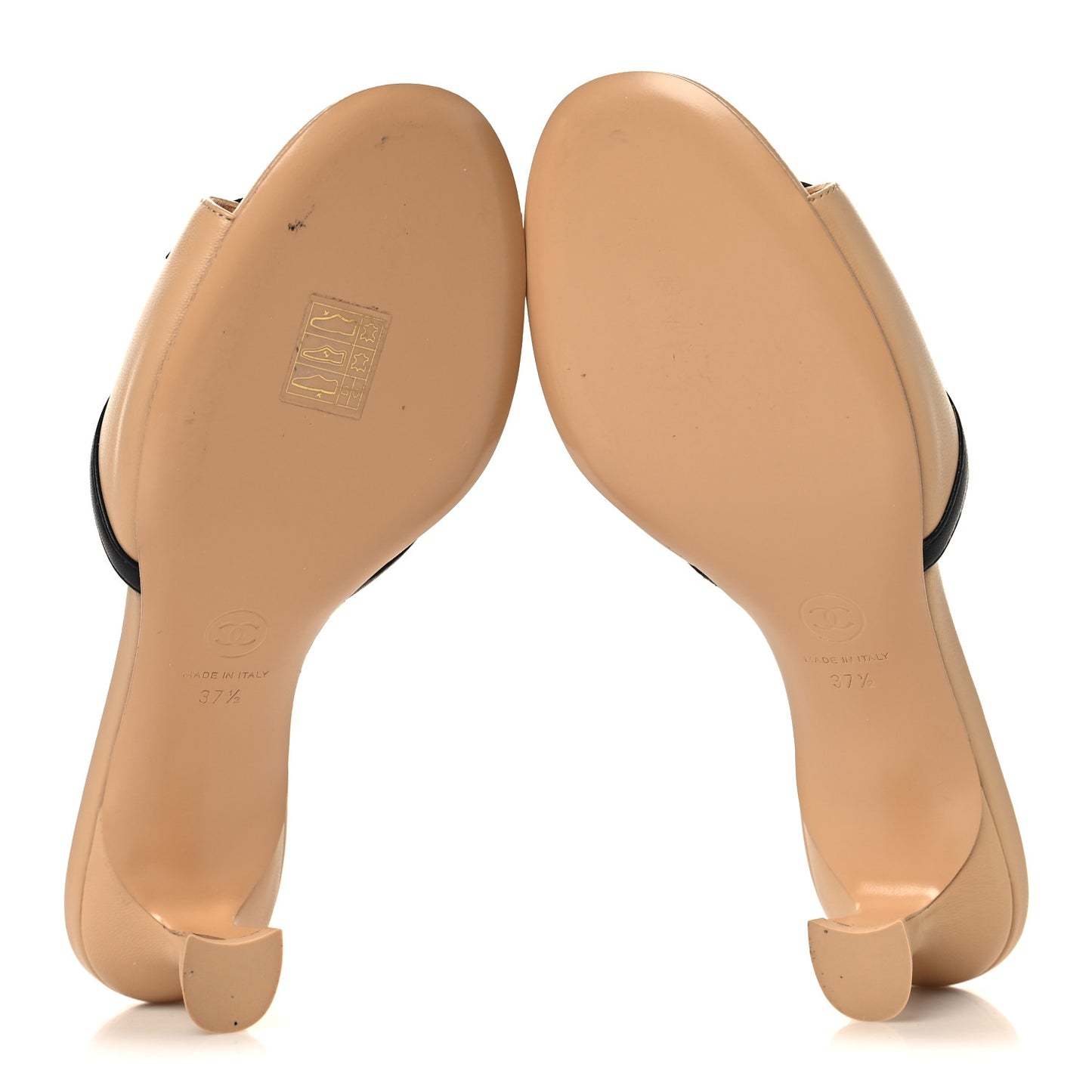Lambskin CC Cutout Mules 37.5 Beige Black