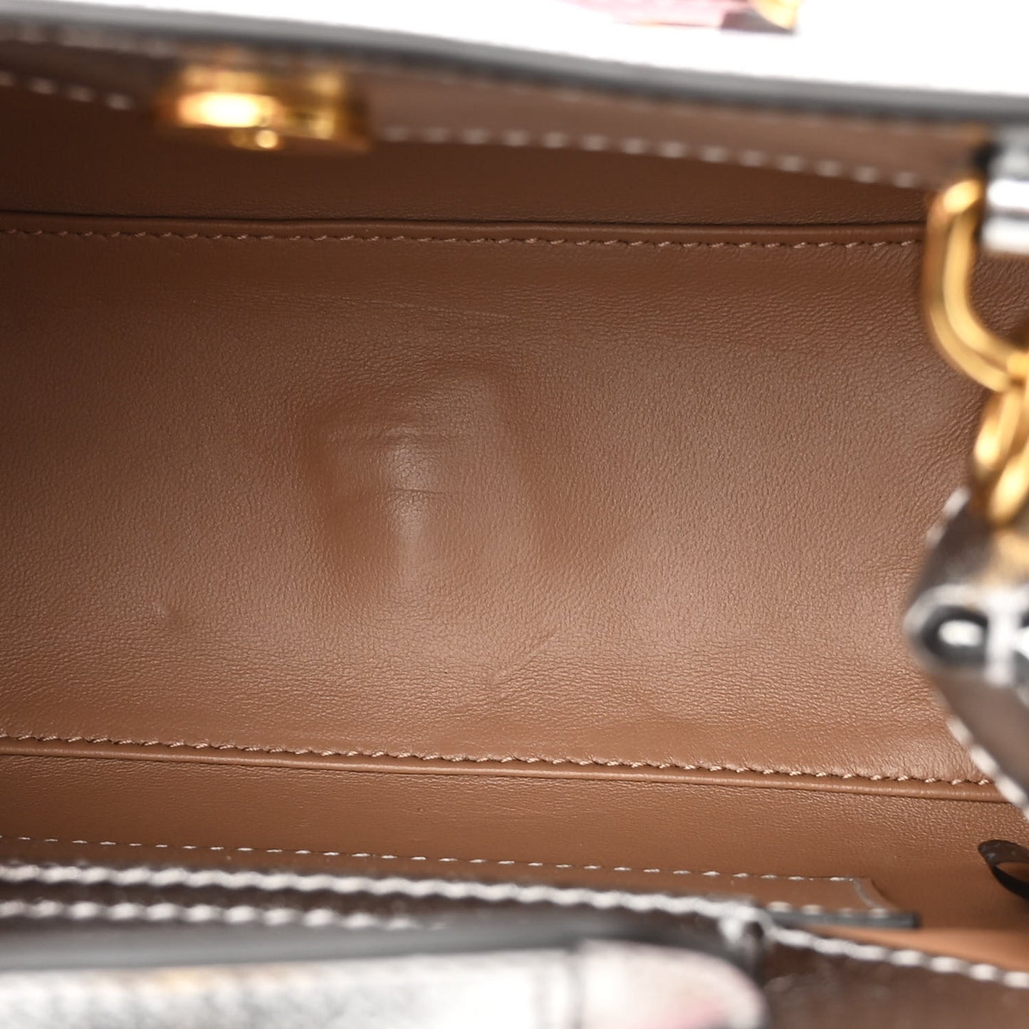 Textured Calfskin Mini Diana Tote Bag Silver Sugar Pink