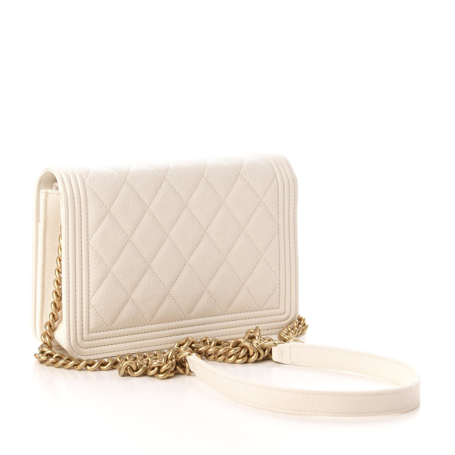 Chanel Caviar Quilted Boy Wallet On Chain WOC White 3 of 13