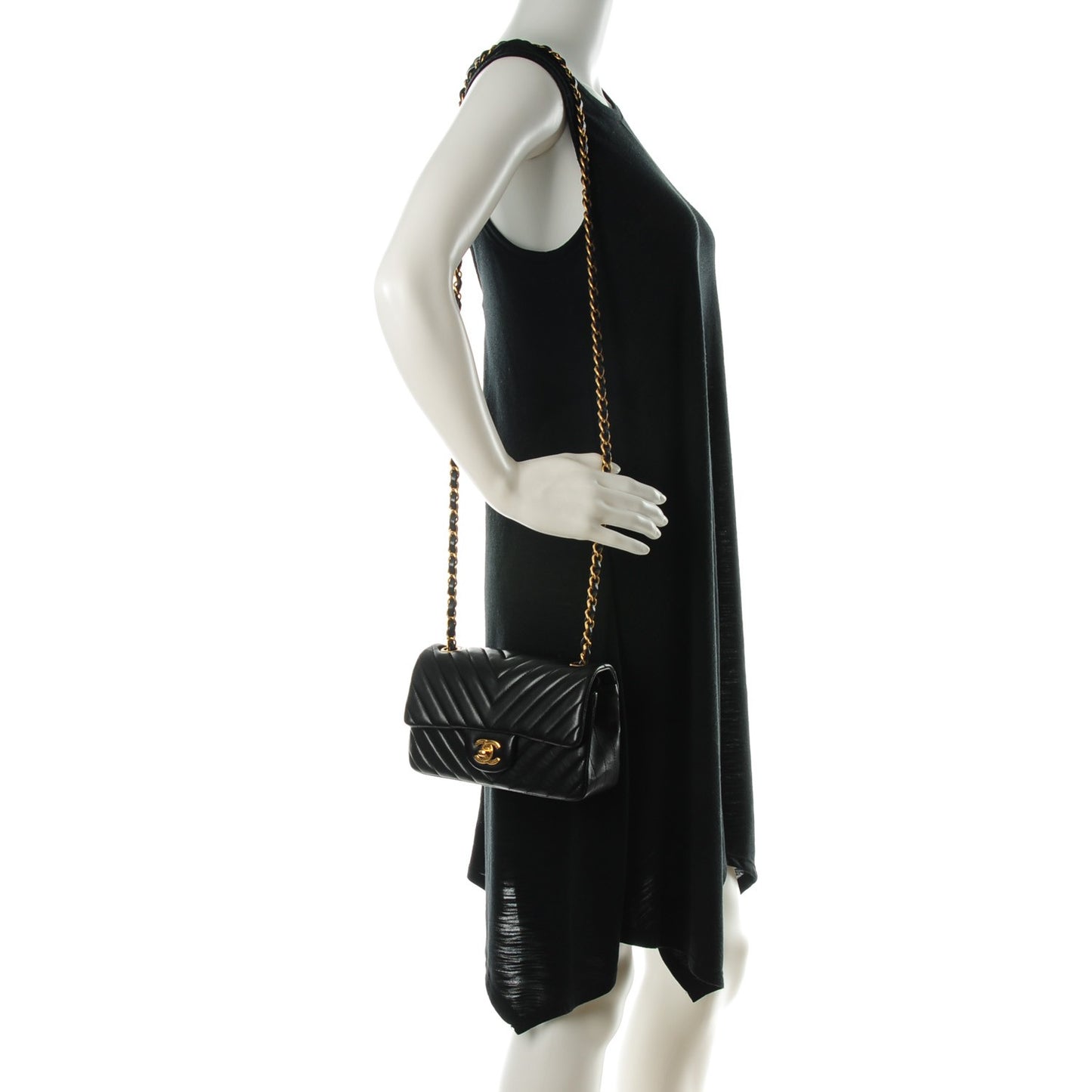 Lambskin Chevron Quilted Mini Rectangular Flap Black