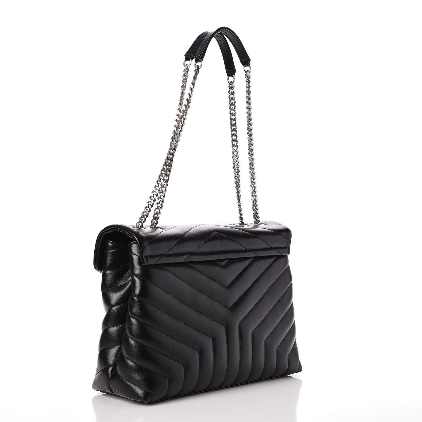 Calfskin Y Quilted Monogram Medium Loulou Chain Satchel Black