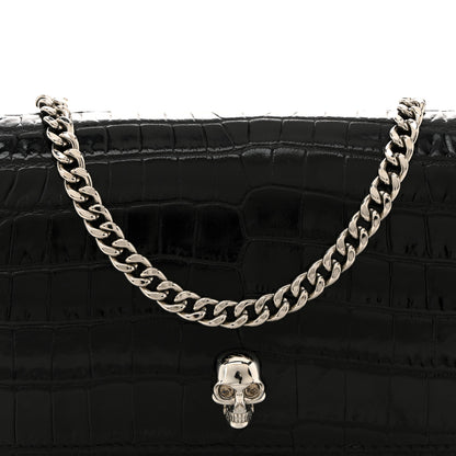 Alexander McQueen Calfskin Crocodile Embossed Skull Mini Crossbody Bag Black 8 of 12