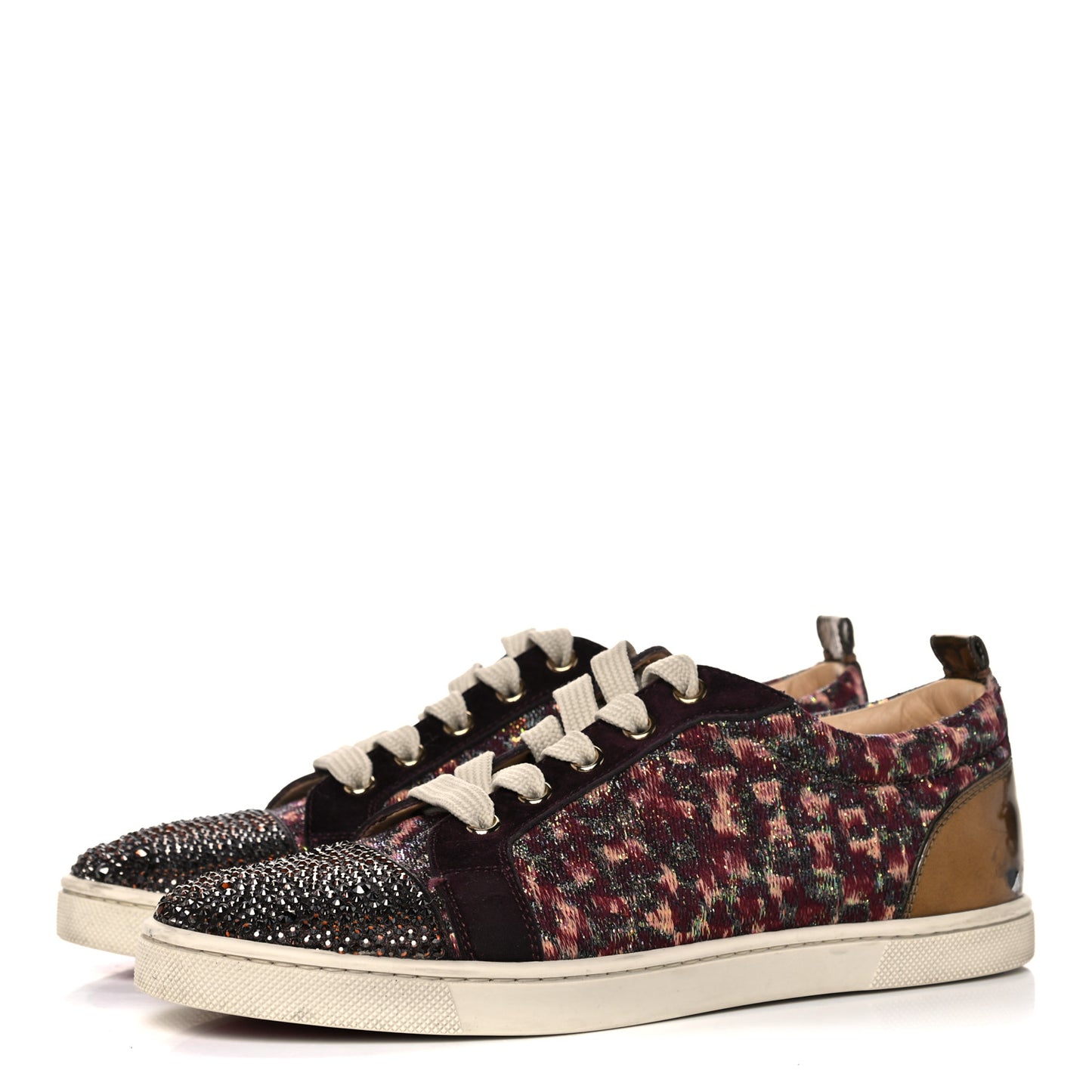 Crystal Metallic Suede Peacock Woven Lurex Gondolastrass Sneakers 36.5 Burgundy