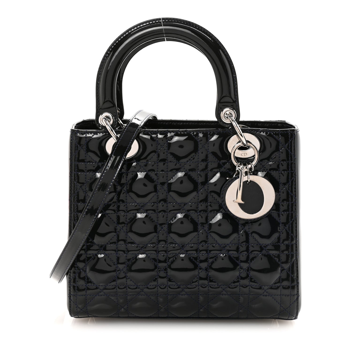 Patent Cannage Medium Lady Dior Navy Blue
