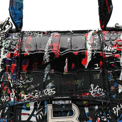 Balenciaga Calfskin Graffiti Crocodile Embossed Hourglass Top Handle Bag XS Black Multicolor 9 of 11
