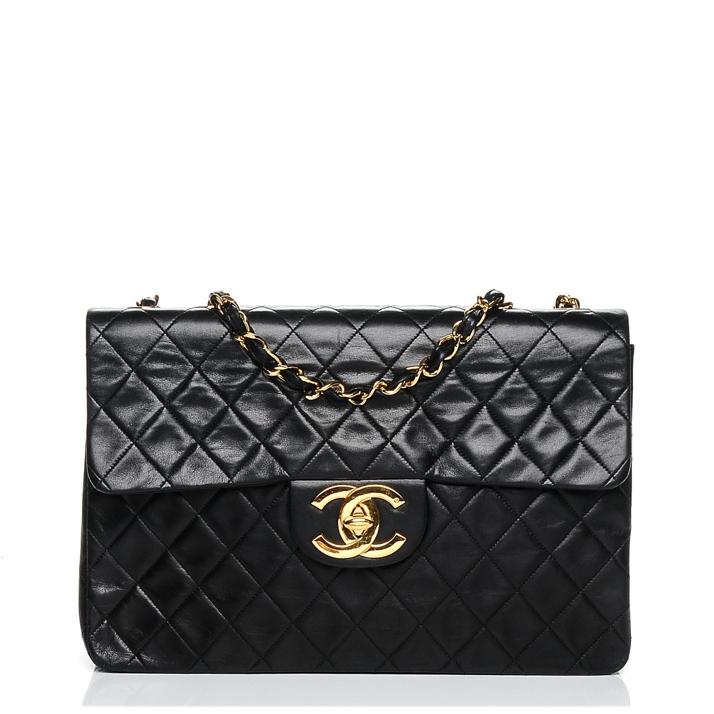 Lambskin Quilted XL Jumbo Single Flap Black