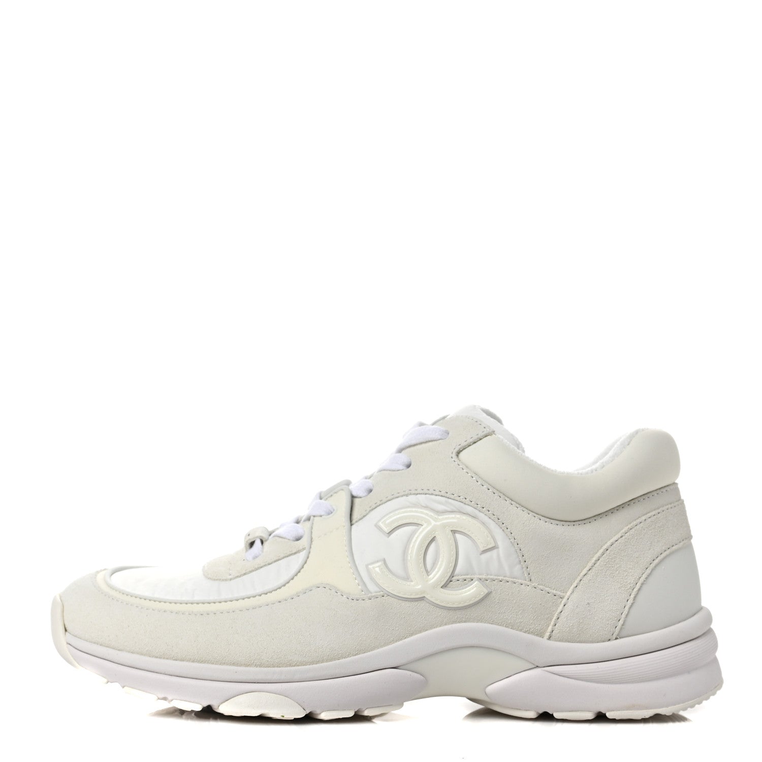 Chanel Suede Calfskin Fabric CC Sneakers 39 White 1 of 9