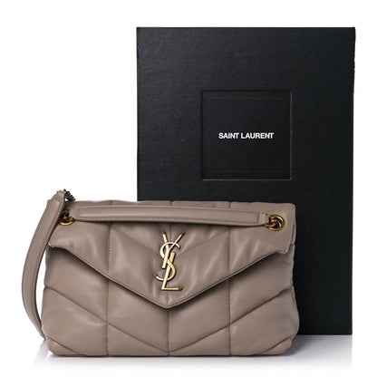 Saint Laurent Lambskin Quilted Small Loulou Puffer Monogram Chain Satchel Dark Beige 11 of 11