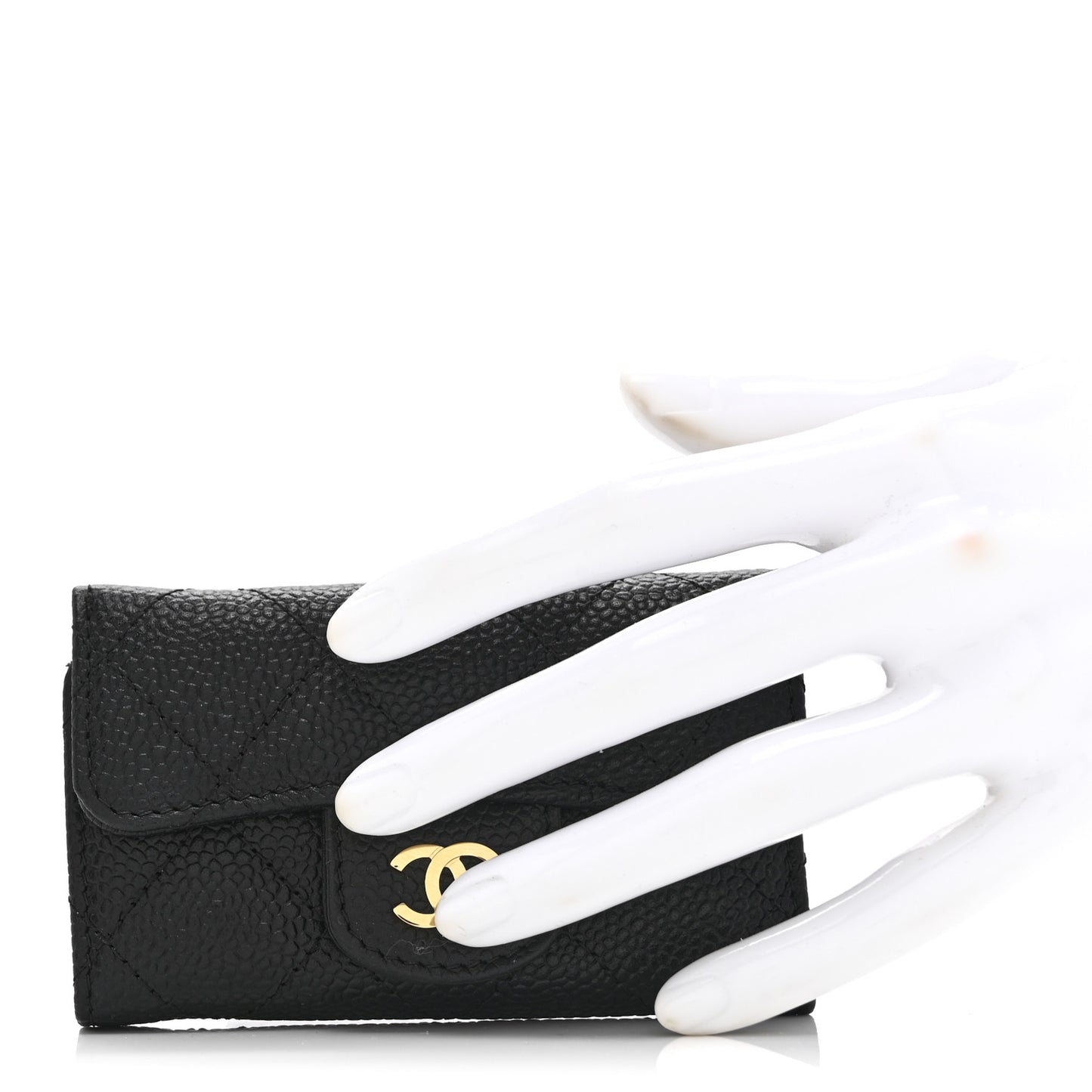 Caviar Quilted 6 Key Holder Black
