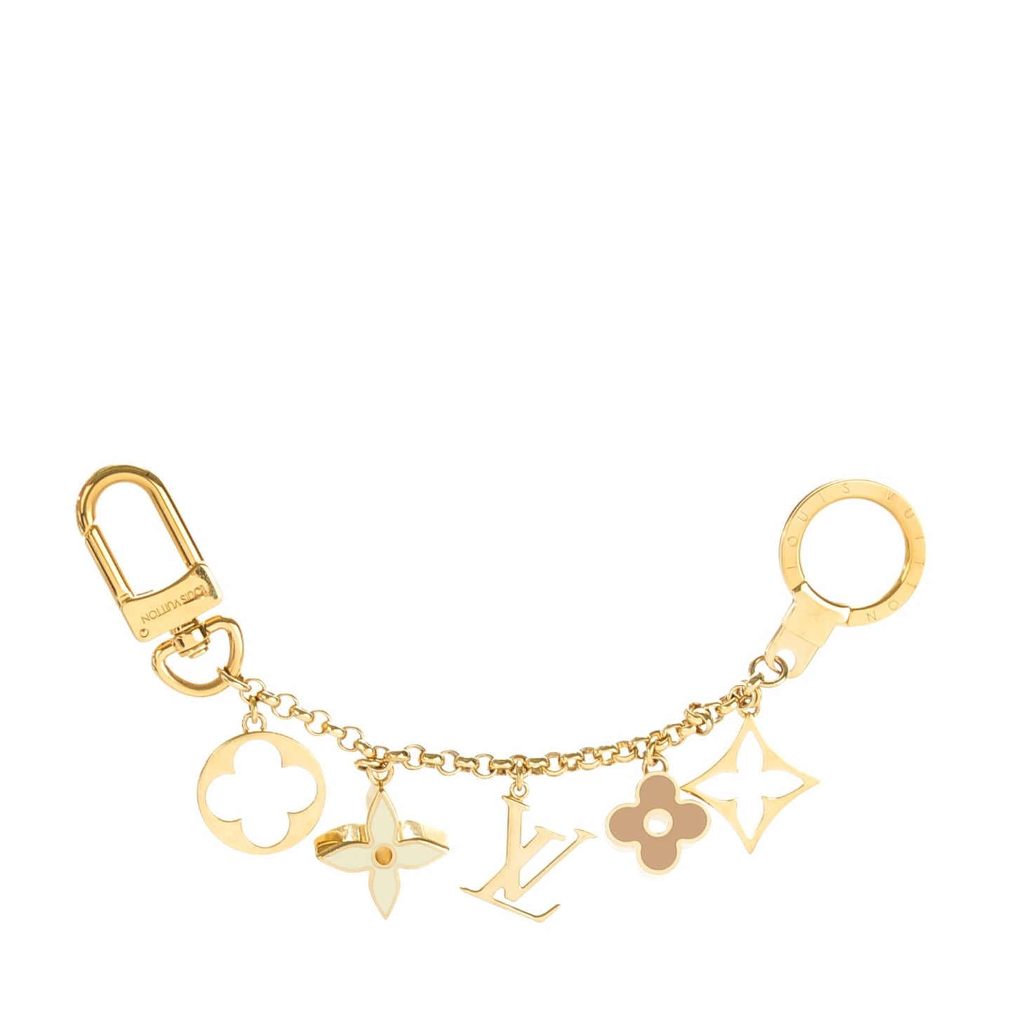 Brass Enamel Fleur De Monogram Bag Charm Chain Gold
