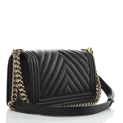 Chanel Caviar Chevron Quilted Medium Boy Flap Black 3 of 10