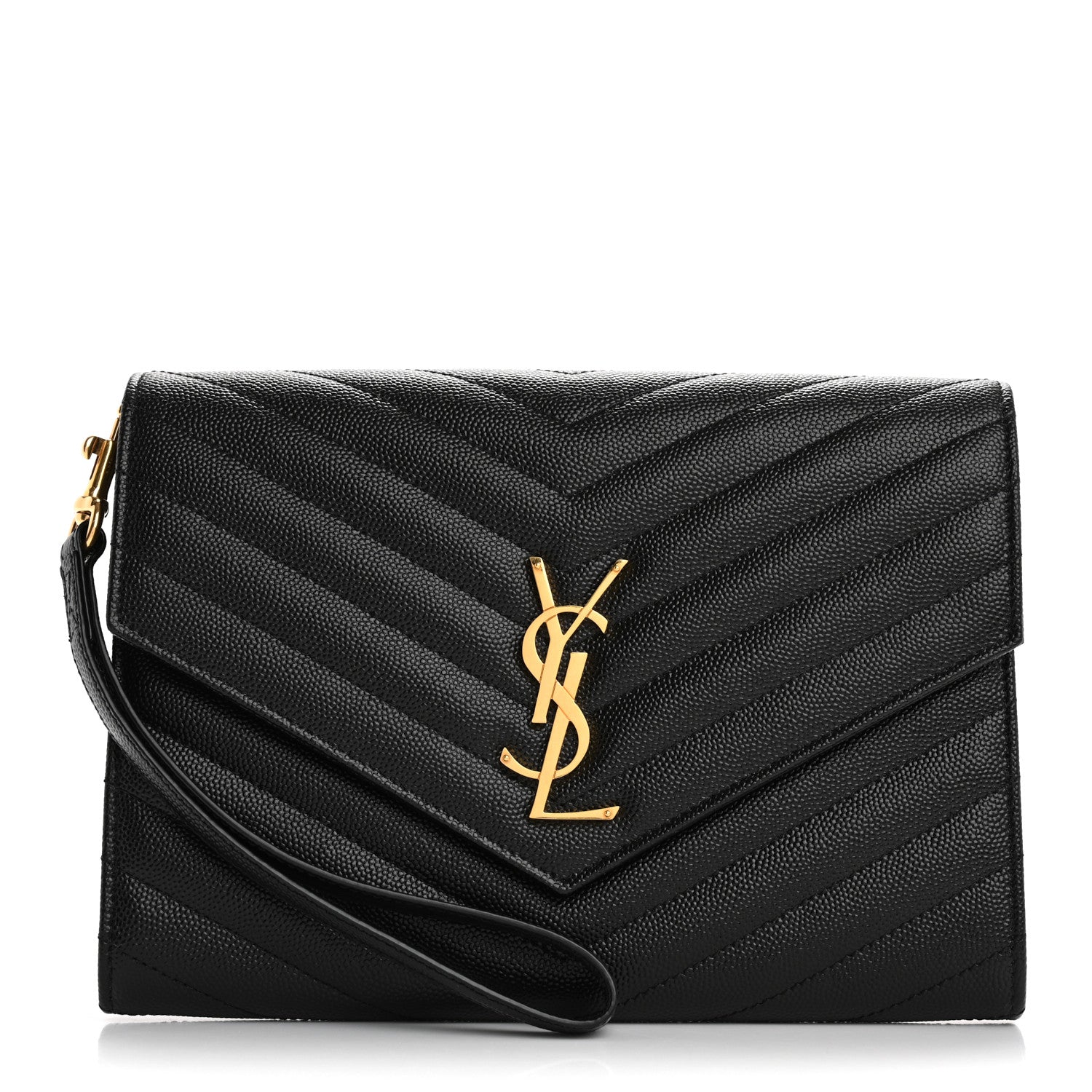 Saint Laurent Grain De Poudre Matelasse Chevron Monogram Envelope Clutch Black 1 of 8