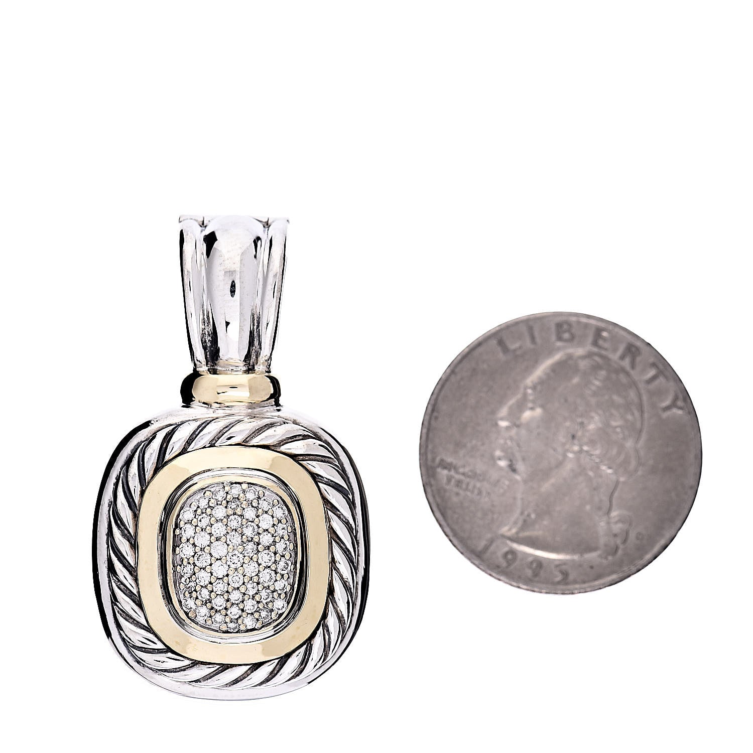 David Yurman Sterling Silver 18K Yellow Gold Diamond Albion Enhancer Pendant 2 of 3