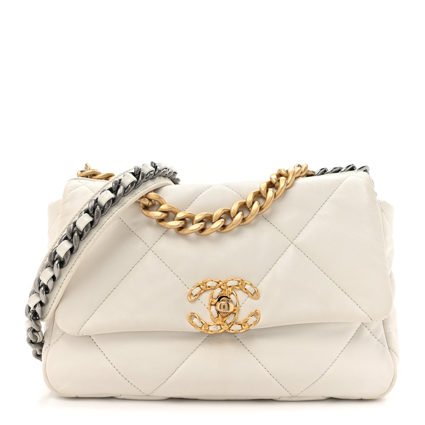 Lambskin Quilted Medium Chanel 19 Flap White