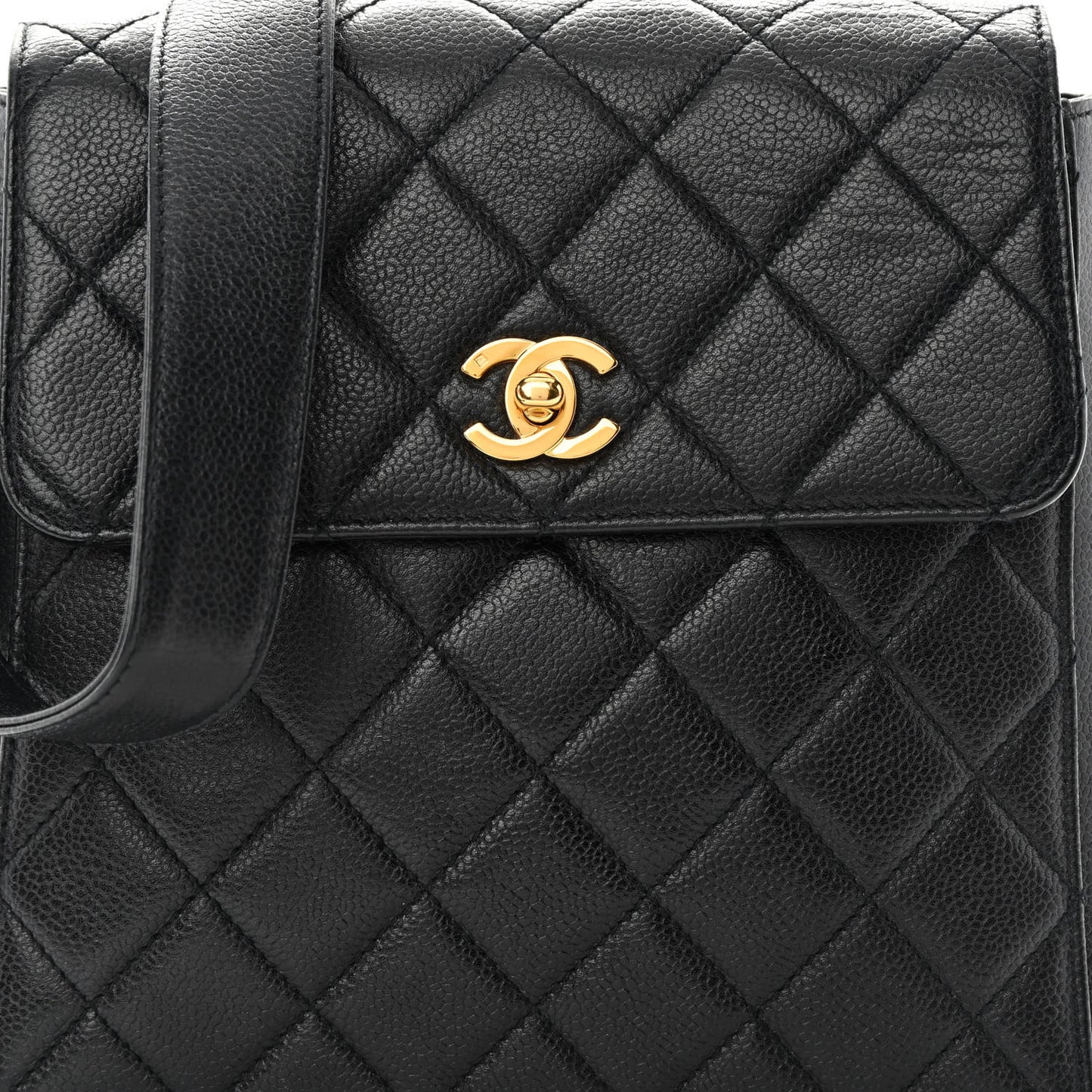 Caviar Quilted Flap Shoulder Bag Black Black
