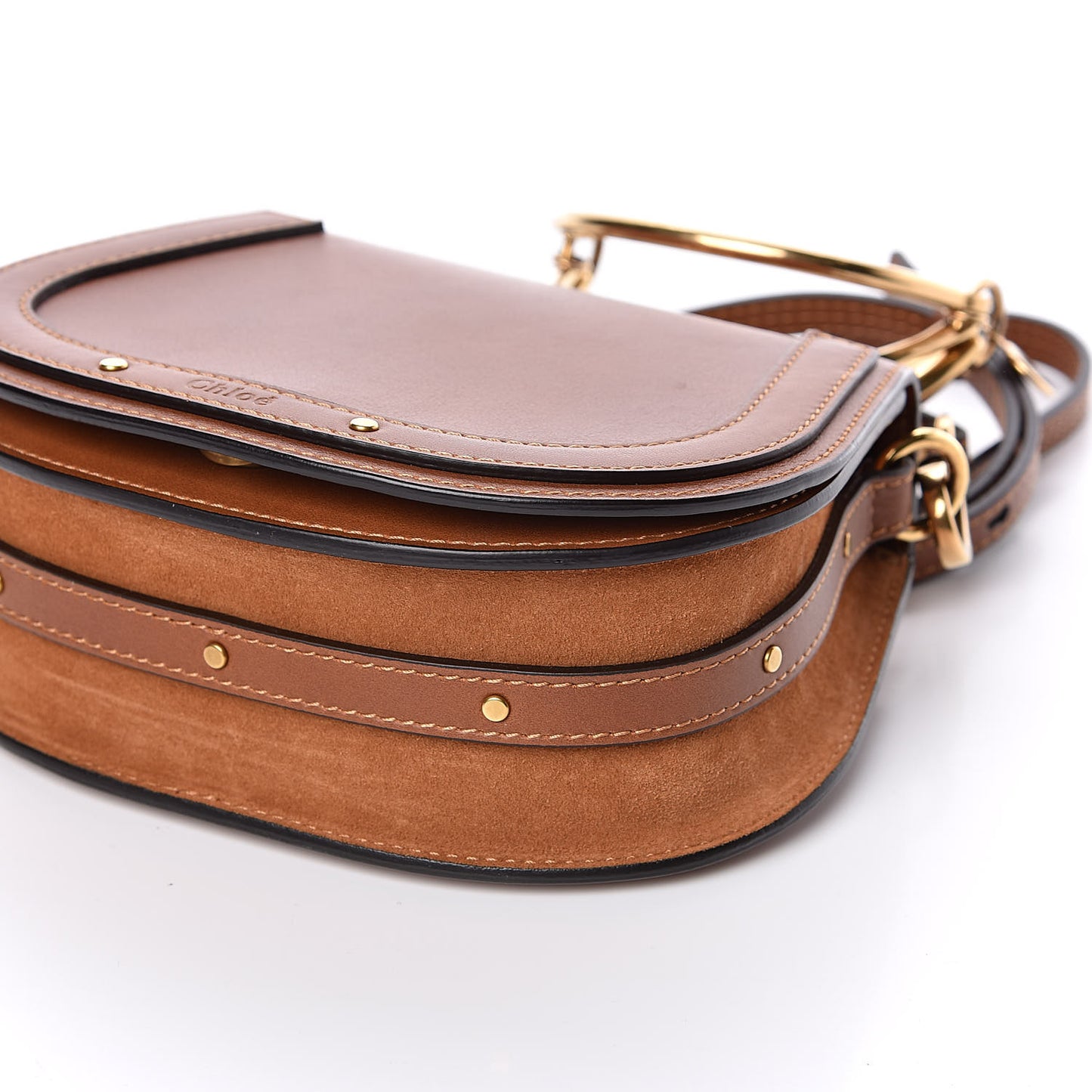 Calfskin Suede Small Nile Bracelet Bag Caramel
