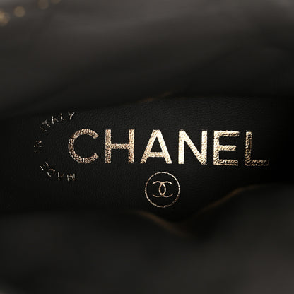 Chanel Shiny Lambskin Quilted Lace Up Combat Boots 37 Grey Black 9 of 11