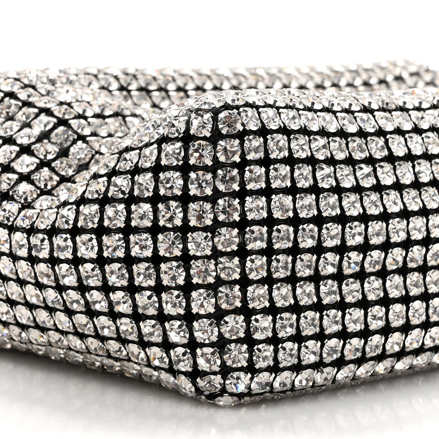 Mesh Crystal Rhinestone Mini Heiress Pouch Black Silver