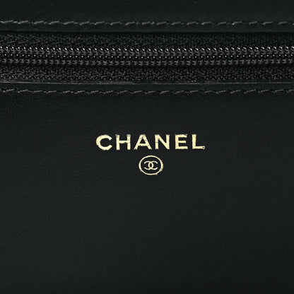Chanel Lambskin Camellia Embossed Wallet On Chain WOC Black Gold 6 of 10