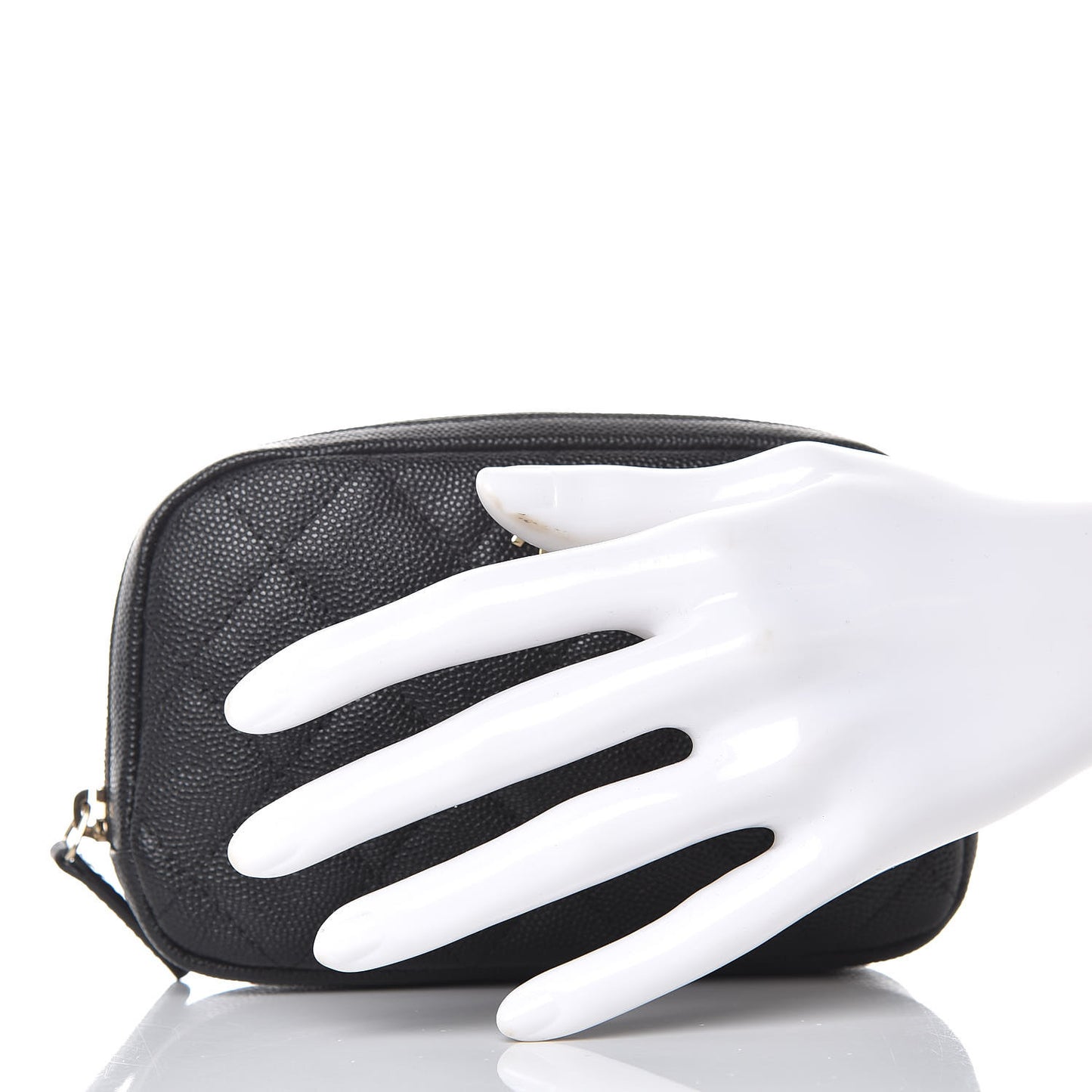 Caviar Quilted Small Curvy Pouch Cosmetic Case Black