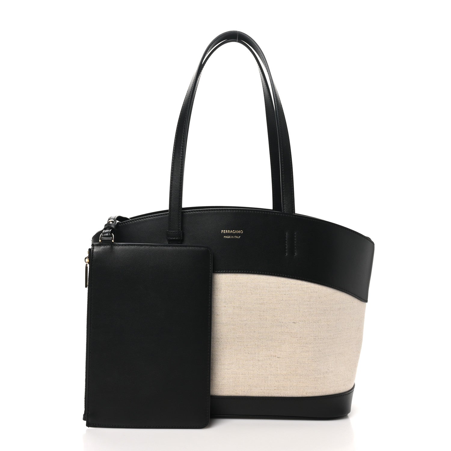 Salvatore Ferragamo Canvas Calfskin Charming Tote Natural Black 3 of 11