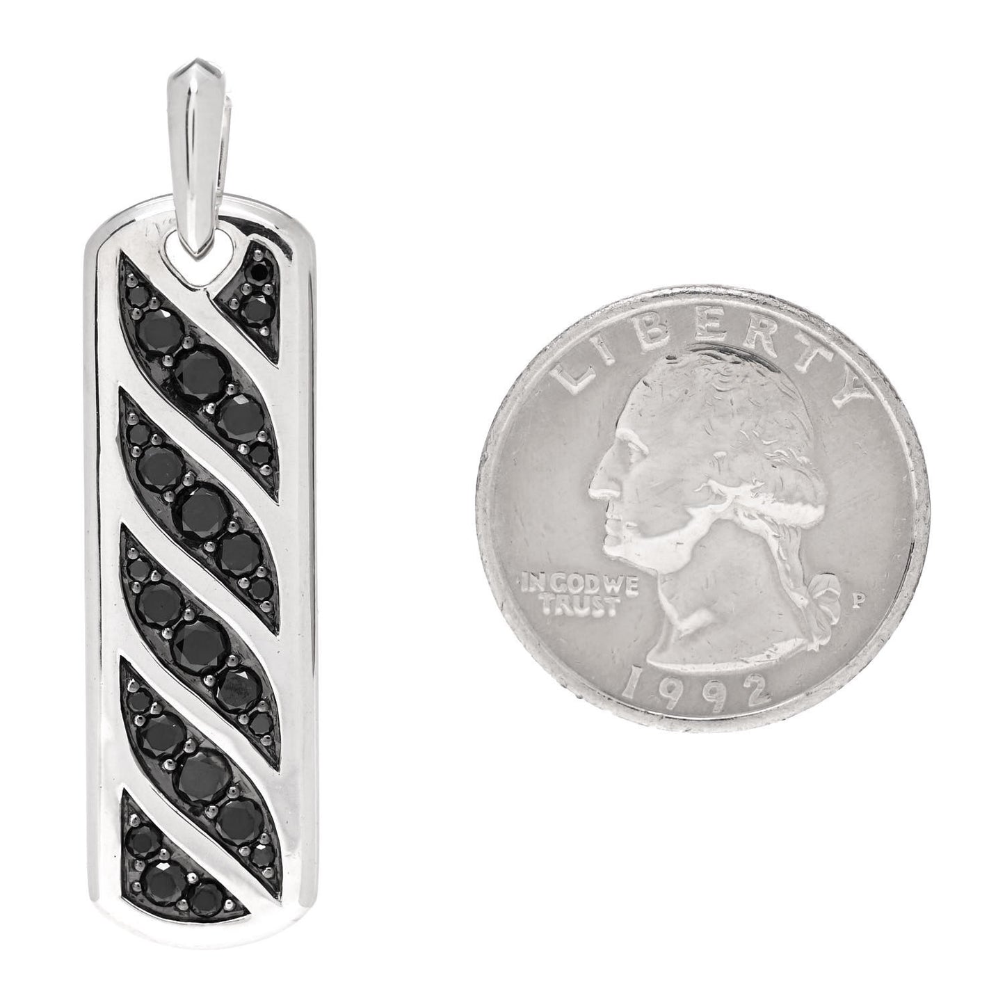 Sterling Silver Black Diamond Mens Graphic Cable Ingot Tag Pendant