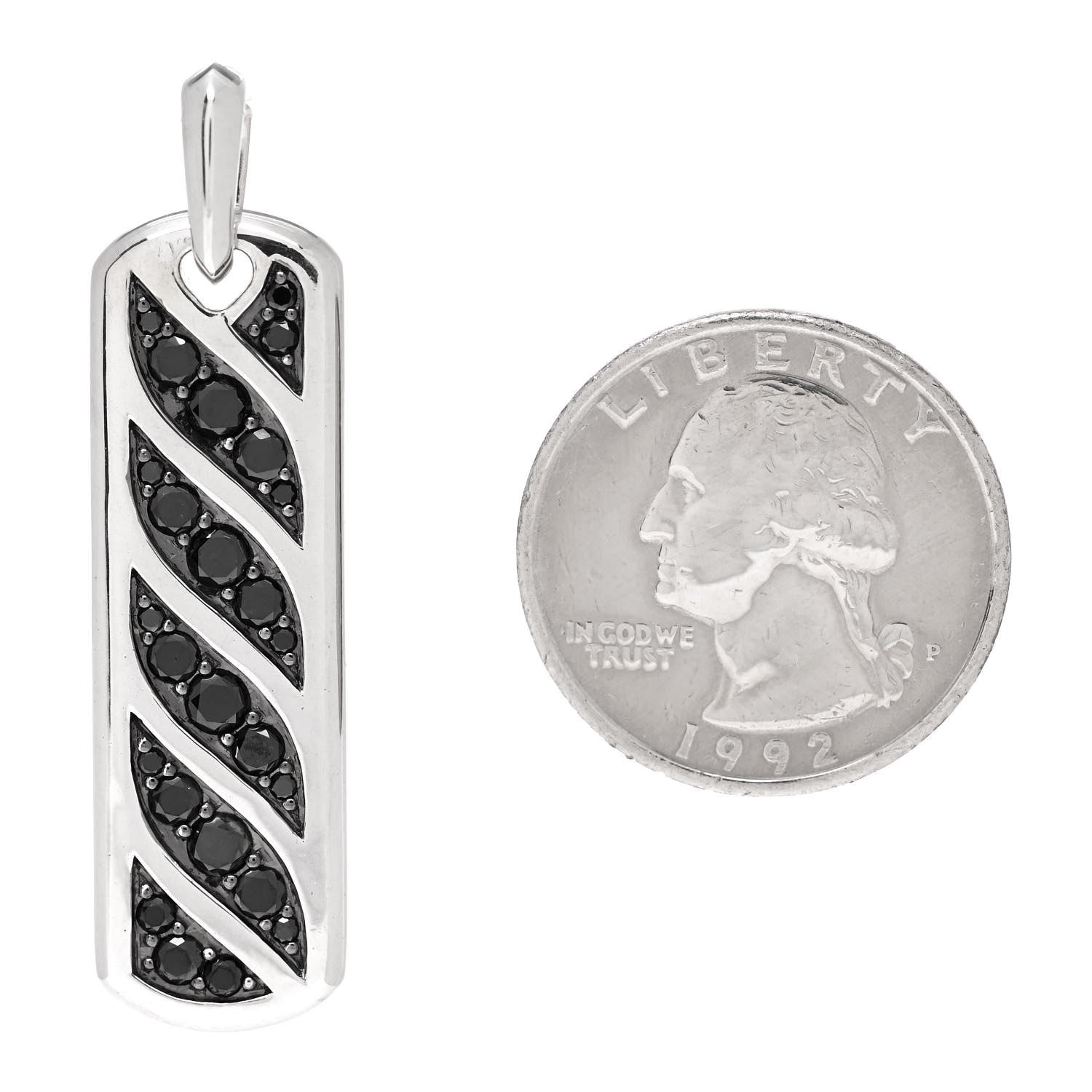 David Yurman Sterling Silver Black Diamond Mens Graphic Cable Ingot Tag Pendant 2 of 4
