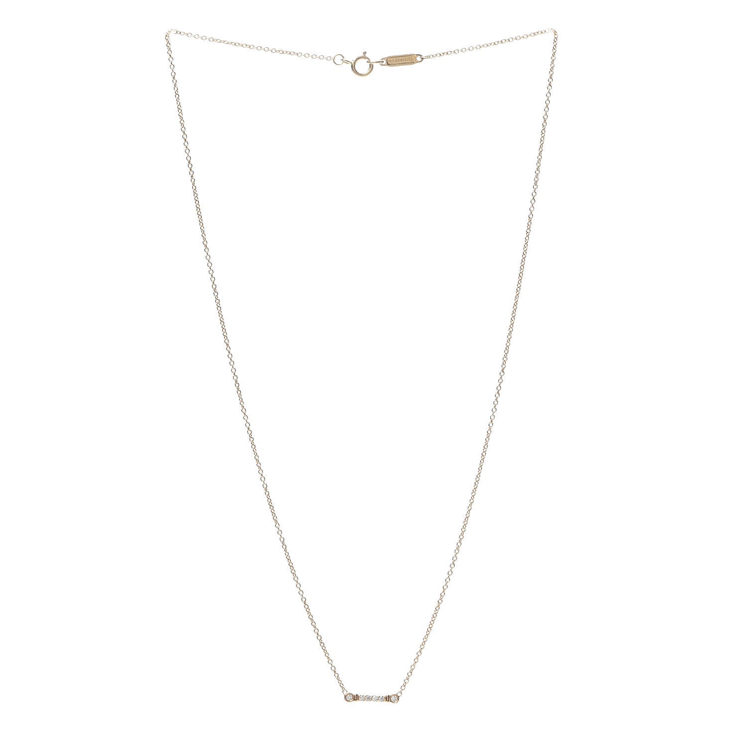Tiffany 18K Rose Gold Diamond Fleur de Lis Key Bar Pendant Necklace 3 of 5