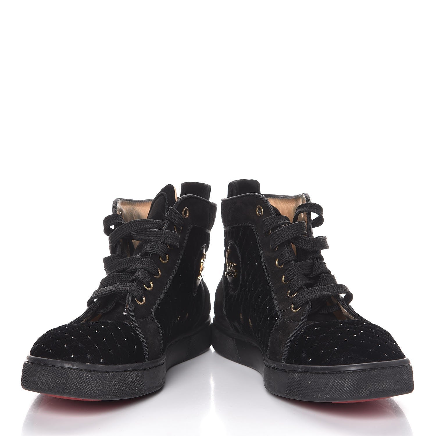 Christian Louboutin Suede Velvet Jeweled Flat Sneakers 38.5 Black 5 of 12