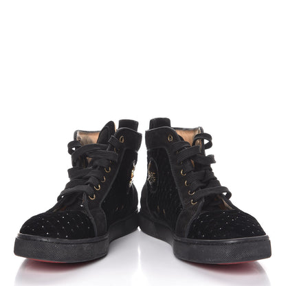 Christian Louboutin Suede Velvet Jeweled Flat Sneakers 38.5 Black 5 of 12