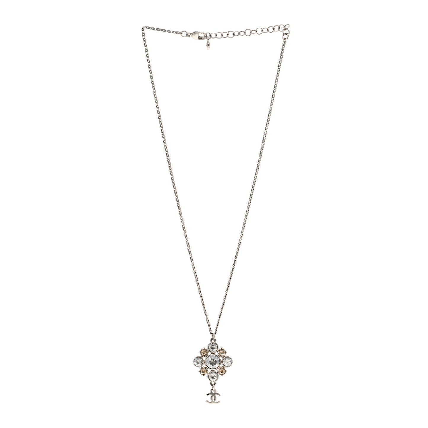 Crystal CC Drop Pendant Necklace Silver