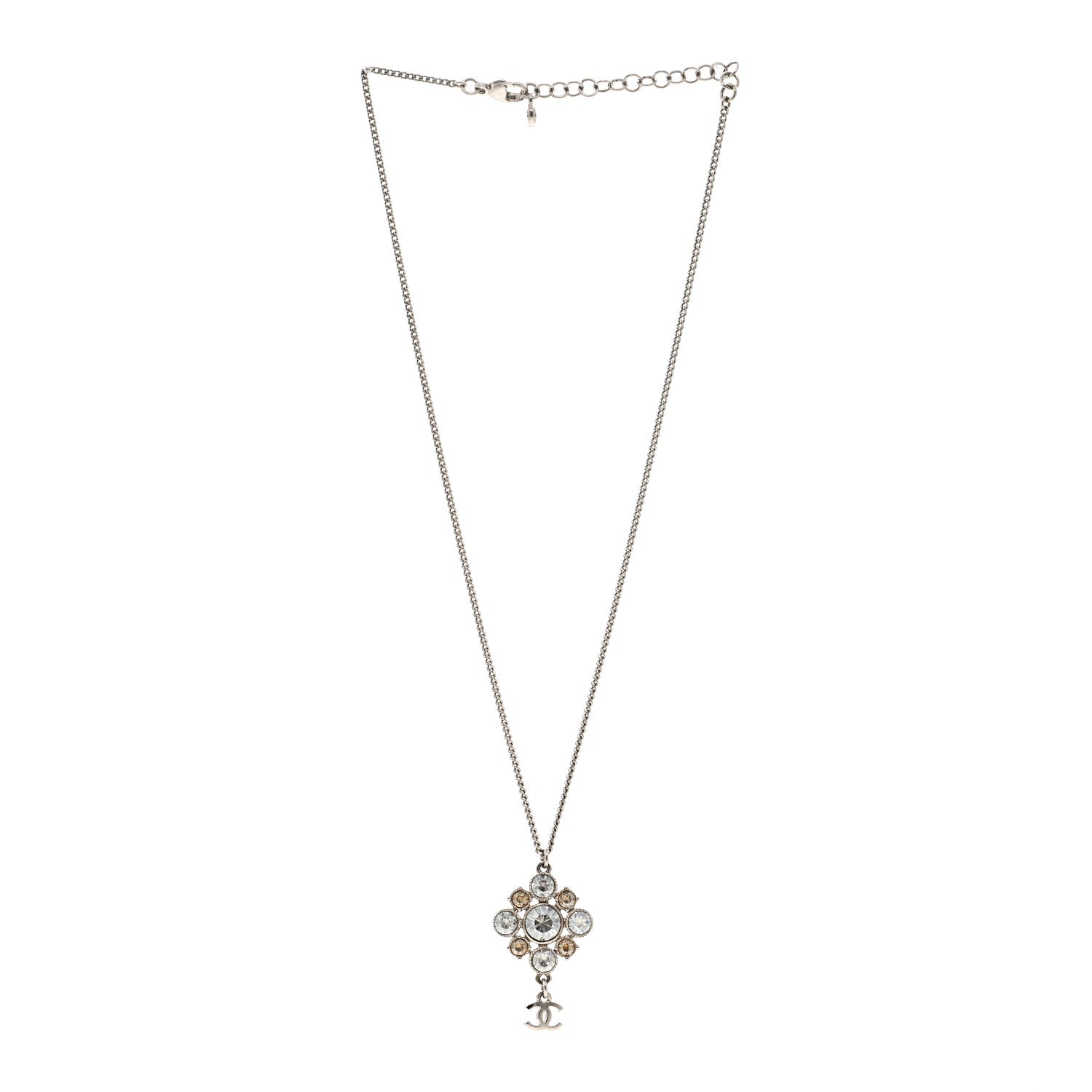 Chanel Crystal CC Drop Pendant Necklace Silver 3 of 5
