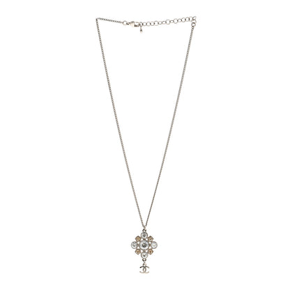 Chanel Crystal CC Drop Pendant Necklace Silver 3 of 5