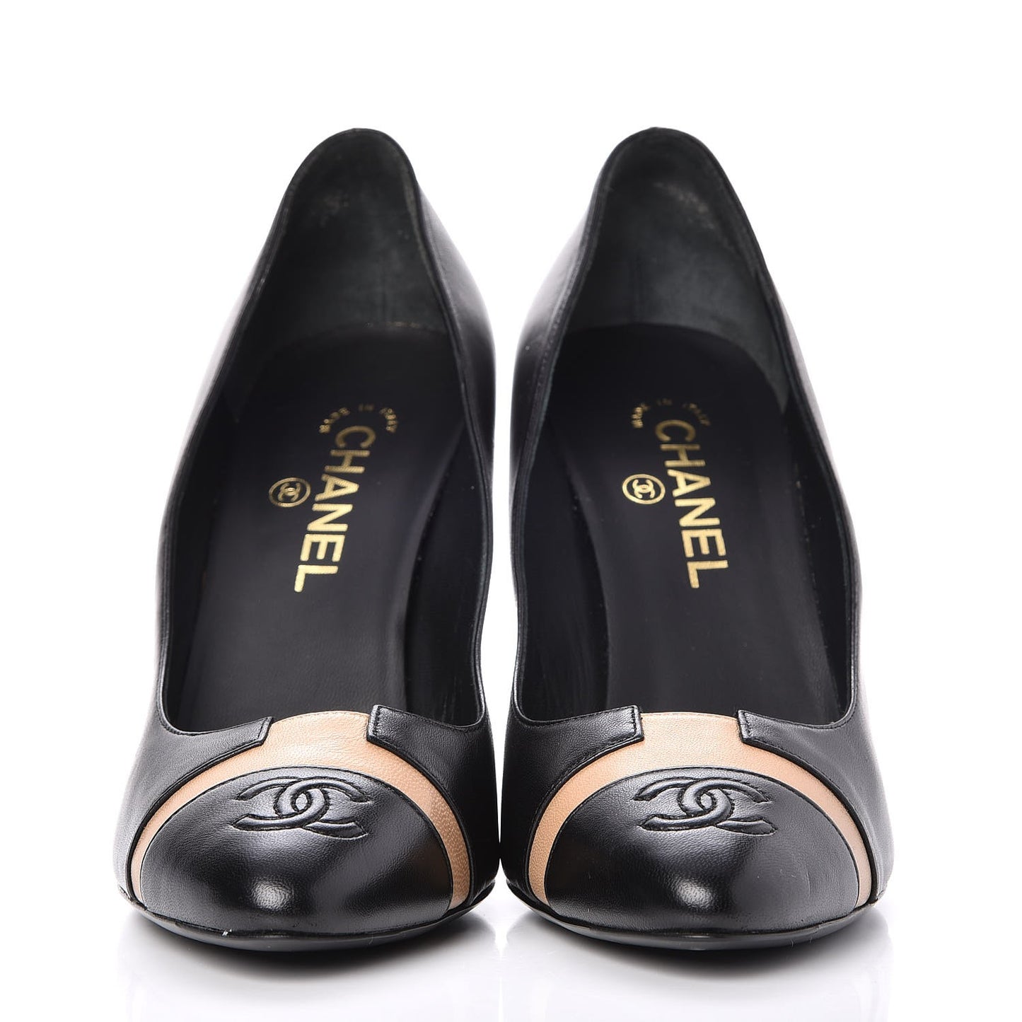 Lambskin Cap Toe CC Pumps 41 Black Beige