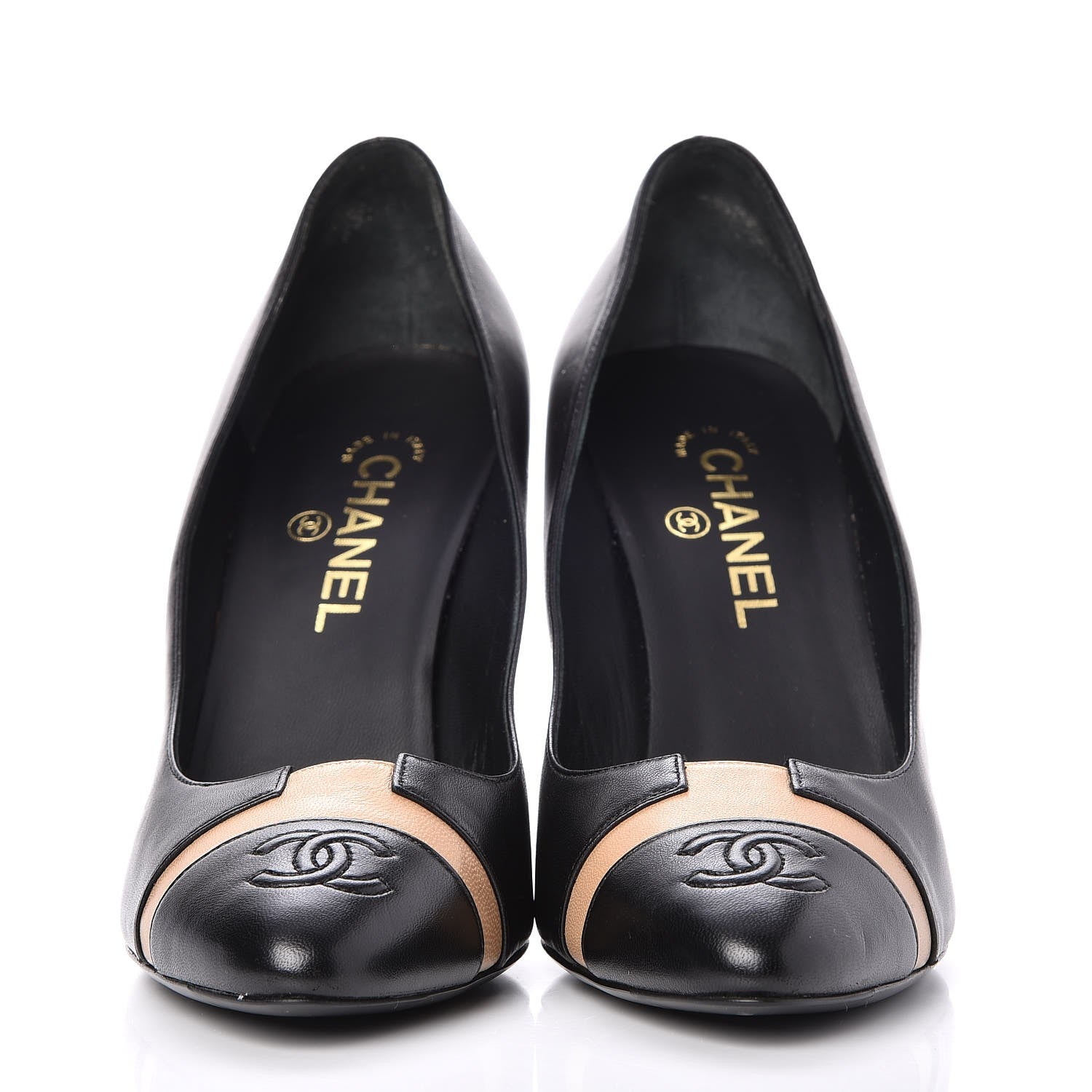 Chanel Lambskin Cap Toe CC Pumps 41 Black Beige 2 of 9