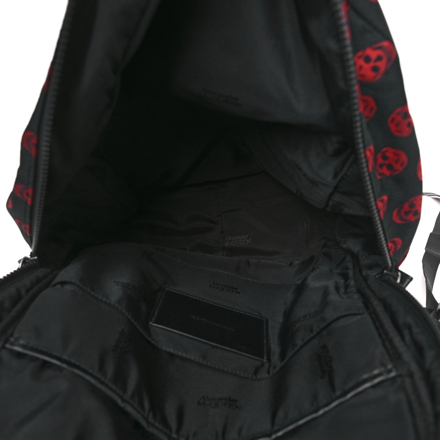 Nylon Skull Print Backpack Black Red