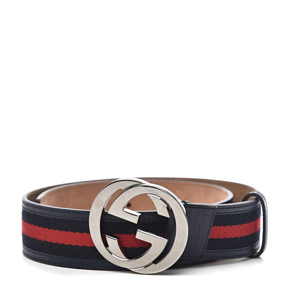 Gucci Calfskin Web Interlocking G Belt 75 30 Navy 1 of 6