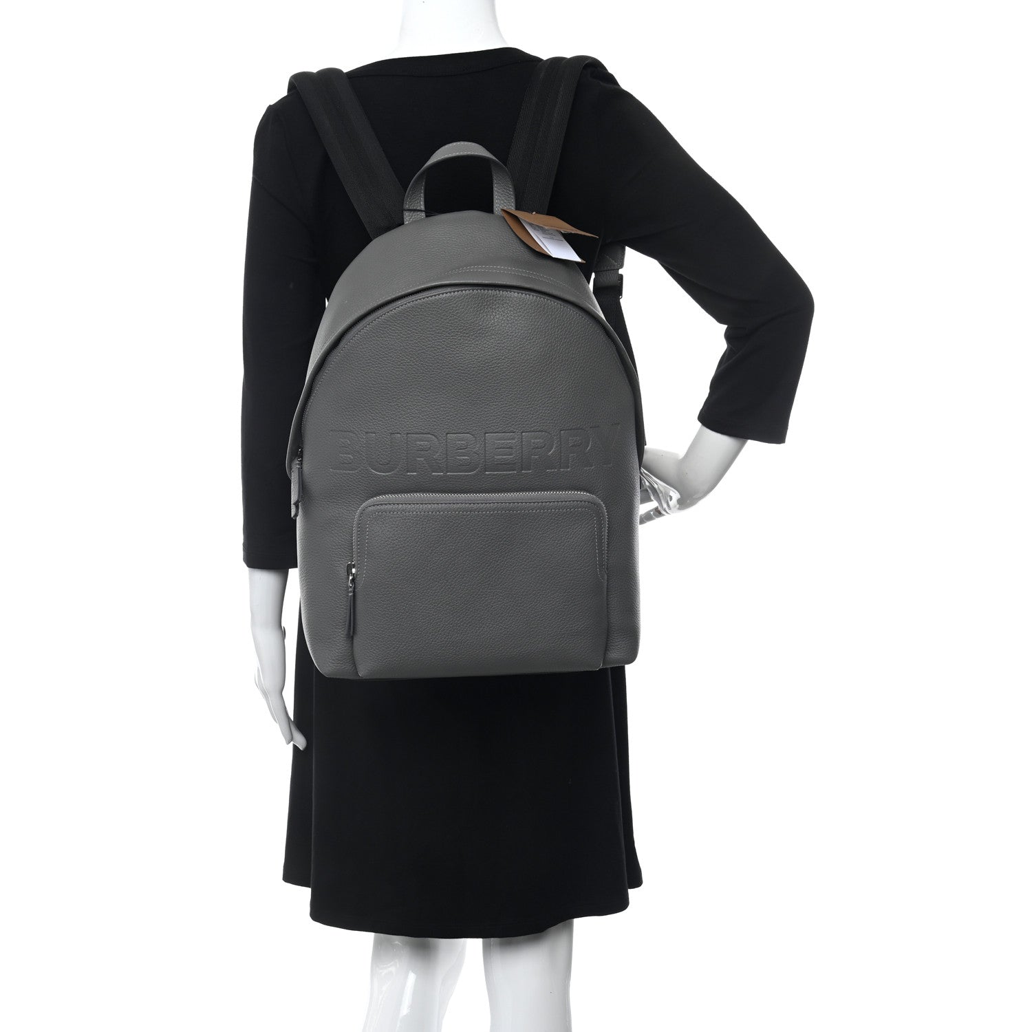 Burberry Calfskin Logo Embossed Backpack Charcoal Grey 2 of 11